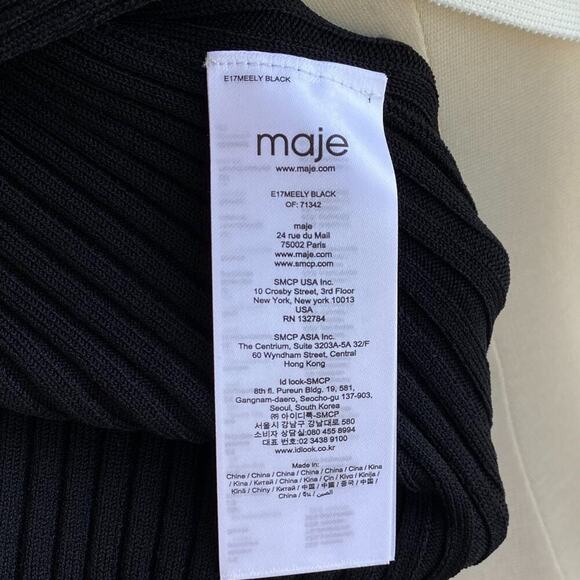 Maje Meely Black Ribbed White Open Back Tie Crewneck Sweater Pullover sz 3, US L - Picture 9 of 9